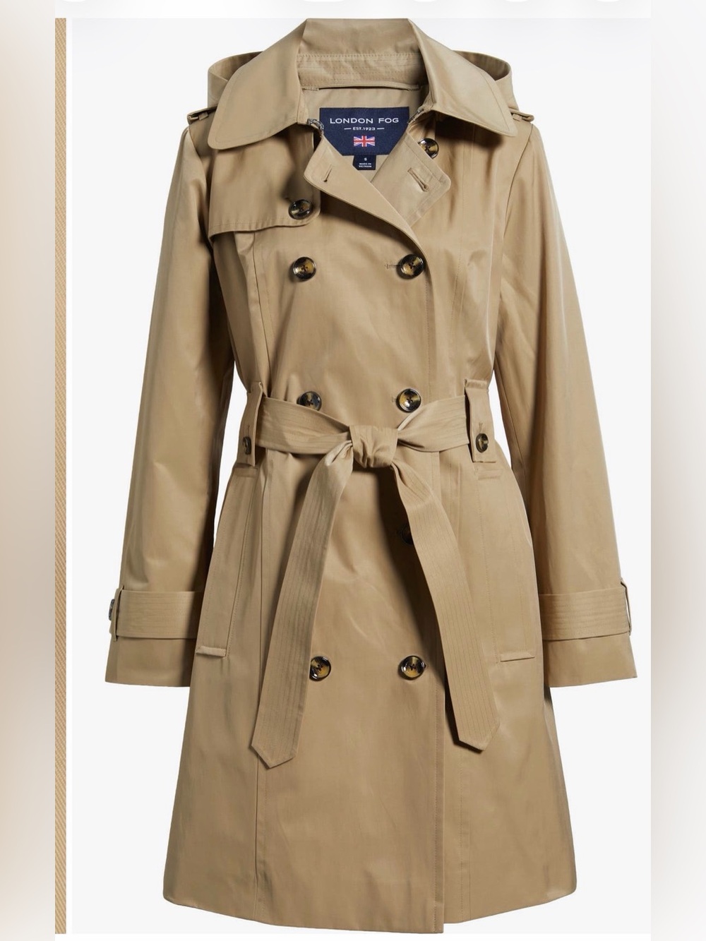London Fog Women's Beige Double-Breasted Trench Coat with Belt